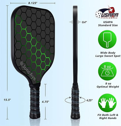 JoncAye Pickleball-Paddles-Set of 4 or 2 Rackets with Balls and Bag | USAPA Approved Pickle-Ball Equipment with Accessories | Fiberglass/Graphite Pickleball Racquet Set for Men, Women, Kids, Adults