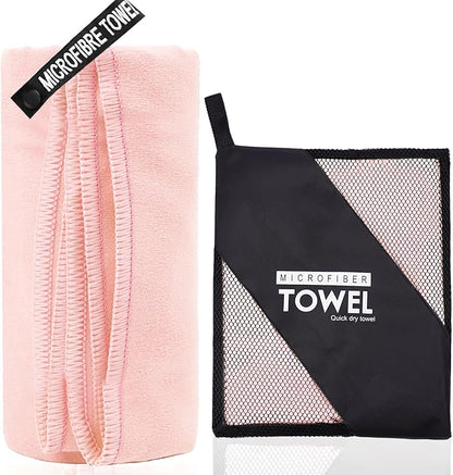 Microfiber Travel Towel, Soft Lightweight Quick Dry Towel, Super Absorbent Compact Travel & Sports & Beach Towels for Camping, Backpack, Gym, Swimming, Yoga, Hiking (L:24"×48" -Pink)