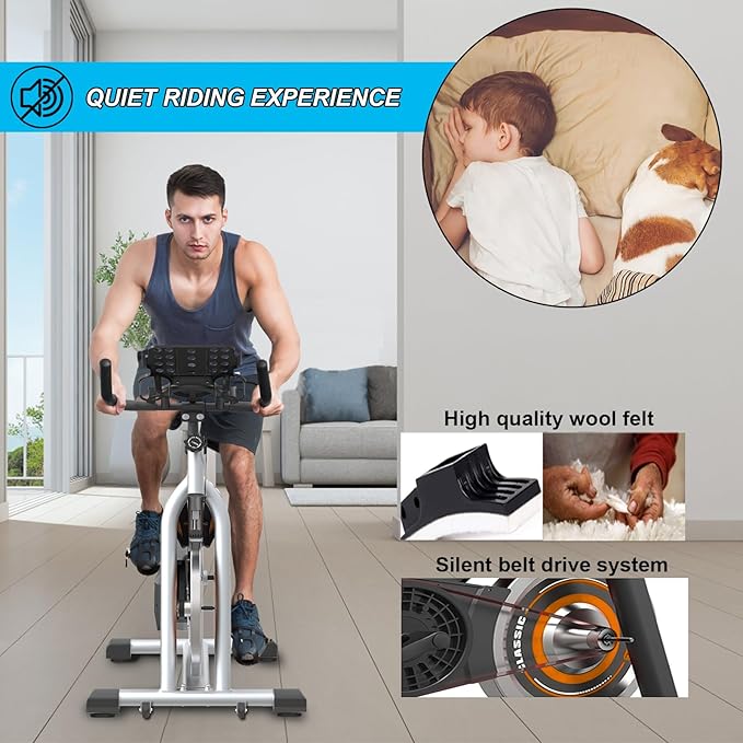 Exercise Bikes Stationary,Exercise Bike for Home Indoor Cycling Bike for Home Cardio Gym,Workout Bike with pad Mount & LCD Monitor,Silent Belt Drive