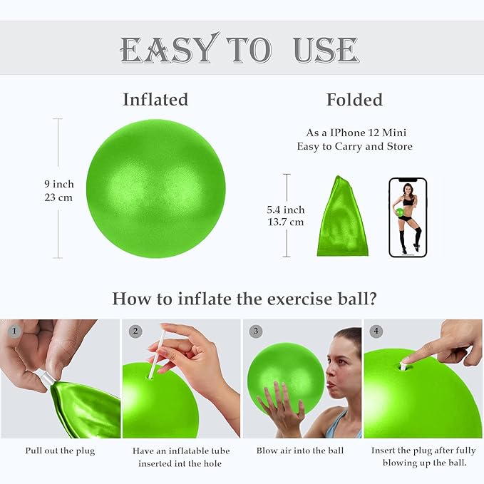 Small Pilates Ball, Therapy Ball, Mini Workout Ball, Core Ball, 9 Inch Small Exercise Ball, Mini Bender Ball, Pilates, Yoga, Workout, Bender, Core Training and Physical Therapy, Improves Balance