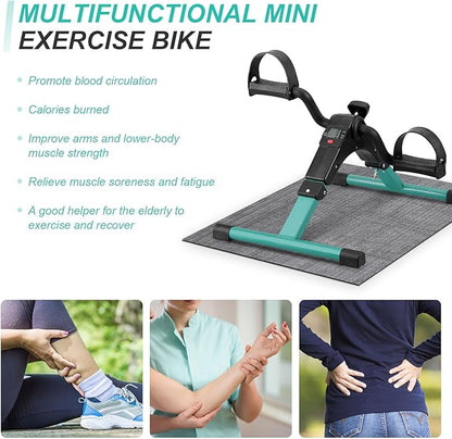 Uten Folding Pedal Exerciser, Under Desk Bike Pedal Exerciser, Mini Under Desk Exercise Bike Foot Hand Cycle Portable, Arm and Leg Exercise Peddler Machine with LCD Monitor