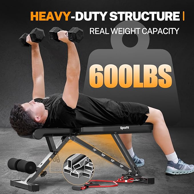 Adjustable Weight Bench, Full Body Workout Bench for Home Gym, Multi-Purpose Small Lightweight Bench with Workout Poster & Resistance Bands, Folding Weight Bench Super Easy Assembly