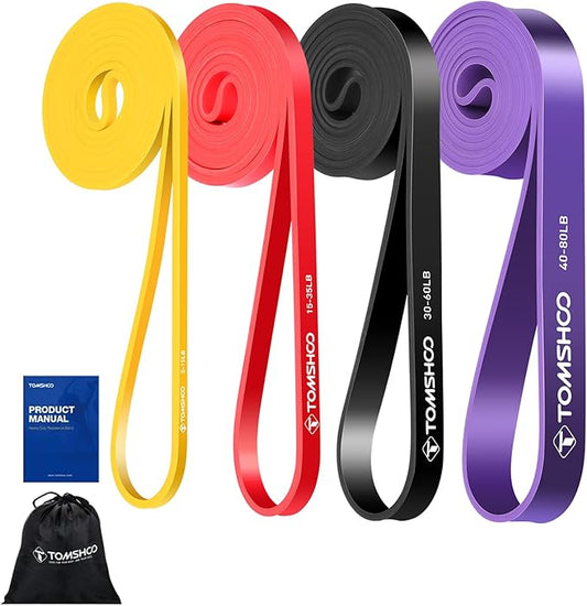 TOMSHOO Resistance Bands Set, 4/5 Pcs Fitness Exercise Workout Bands with Storage Bag, Door Anchor, Handles, Pull Up Assistance Straps for Working Out, Body Stretching, Physical Therapy, More