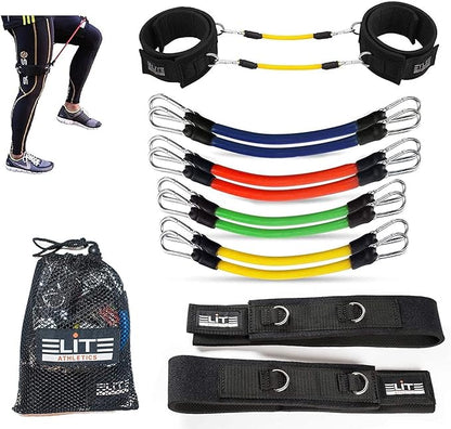 11 Piece Speed Agility Strength Leg Resistance Bands- Fitness Exercise Bands, Complete Set for Soccer Kick Boxing Basketball Football All Sports Training, Official Bands