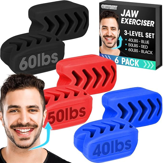 CXYARY 2024 Upgraded Model 6PCS Jaw Exerciser for Men & Women, 3 Resistance Levels, Silicone Jawline Exerciser, Jaw Trainer Strengthener, Blue+Red+Black(U.S. Patent in Application Process)