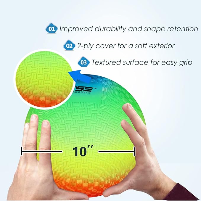 GSE Games & Sports Expert Inflatable Playground Balls, Kickball, Bouncy Dodge Ball, Handball. Great for 4 Square Ball Games, Gym, Yoga Exercises for Kids and Adults (7/8.5/10in, Several Colors Choice)