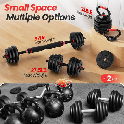 Adjustable dumbbell set, 20/35/55/70lbs Free Weights set with upgraded nut, 4 in 1 Weight Set Used as Kettlebells, Barbell, Push up Stand, Fitness Exercise for Home Gym Suitable Men/Women