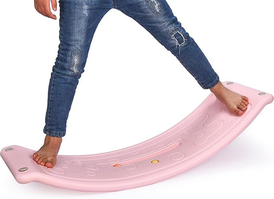 Dazmers Balance Board - Plastic Wobble Board with Two Balls for Improving Balance - Rocker Curvy Board - Balance Trainer Board for Yoga and Overall Fitness - Balancing Toys for Children and Adult - Pink