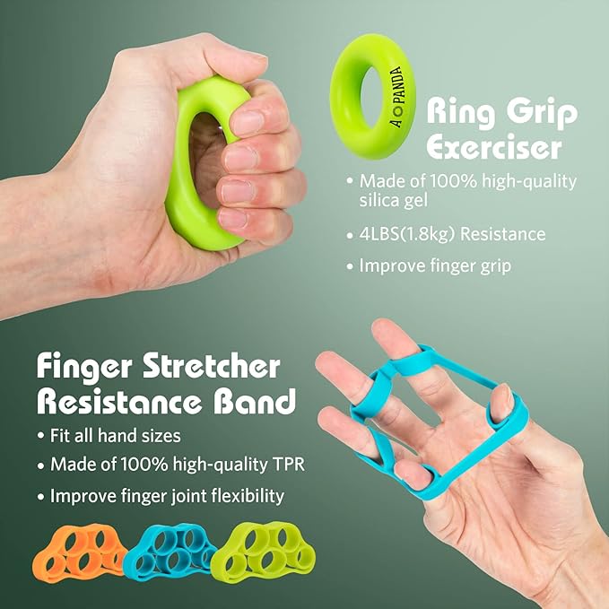 Hand Grip Strengthener, AOPANDA Hand Grip Strengthener, Strengthens Forearms. Includes Finger Strengthener, Hand Grip Strengthener Hand Weighted Rings to Help Reduce Hand Fat.