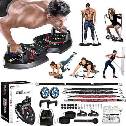 LALAHIGH Portable Home Gym System for Men and Women:Push Up Board, Pilates Bar & 20 Fitness Accessories with Resistance Bands and Ab Roller Wheel-Professional Strength Training Exercise