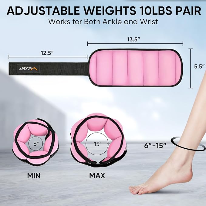 APEXUP 10lbs/Pair Adjustable Ankle Weights for Women and Men, Modularized Leg Weight Straps for Yoga, Walking, Running, Aerobics, Gym