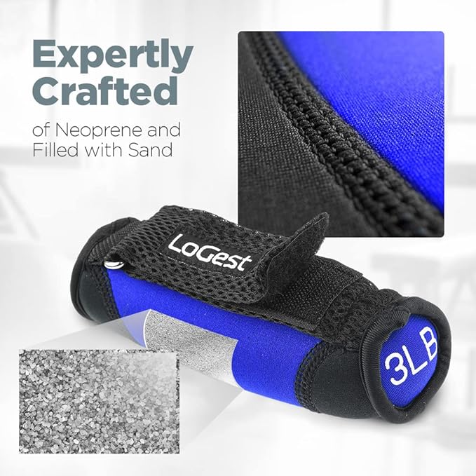 LoGest Soft Hand Weights with Adjustable Straps - Comes in 1LB Weights 2LB or 3LB 4LB - Comfortable Secure Weighted Neoprene Dumbbells with Straps for Walking Running Cardio Workout Physical Therapy