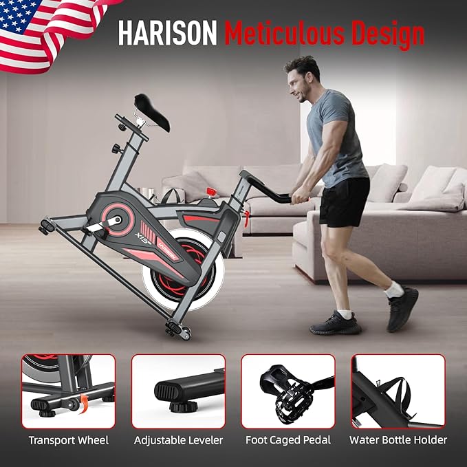 HARISON Magnetic/Brake Pad Exercise Bike 350lbs Capacity, Bluetooth Stationary Bikes for Home with Tablet Holder & Comfortable Seat Cushion