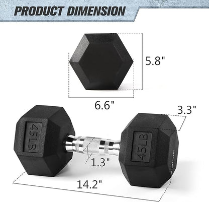 RitFit 5-300LBS Rubber Encased Hex Dumbbell Sets with Optional Rack for Home Gym, Coated Hand Weights for Strength Training, Workouts