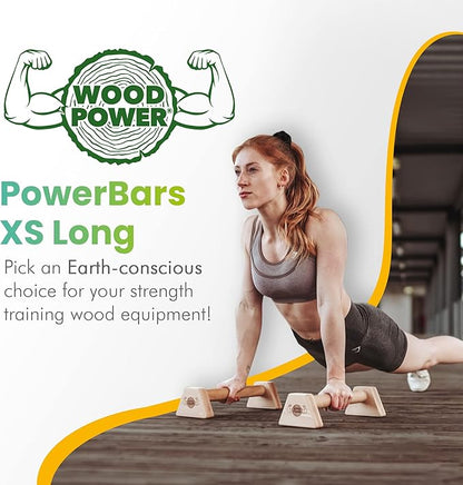 WOODPOWER® - PowerBars, Wooden Parallettes Push Up Bars, Joint-Friendly Beech Wood Calisthenics Equipment for Home, Durable Handstand Trainer Push Up Handles for Floors, XL