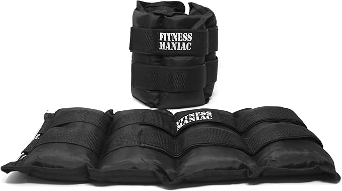 FITNESS MANIAC USA Pro Ankle Weights 1 Pair Double Straps Heavy Weight, 16 lbs (8 Pounds Per Ankle) Premium Durable Set for Gym, Workout, Walking, Ab, Leg and Glute Exercises for Men Women