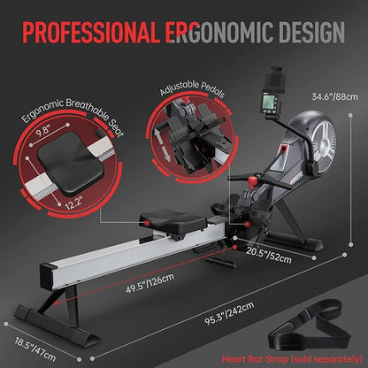 JOROTO Rowing Machine - Air & Magnetic Resistance 350LBS Load