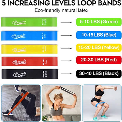 Resistance Bands Set 17pcs, Resistance Band, Exercise Bands Fitness Workout with Wide Handles, Door Anchor, Steel Clasp, Carry Bag, Ankle Straps for Home Gym Outdoor Travel (23PCS-Colour)