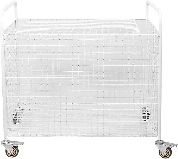 Metal Basketball Rolling Cart Sports Equipment Storage Wheel Basket White Athletic Portable Lockable Cage Raised Handle Gym Home Garage School Court Field Football Soccer Ball Volleyball Bat