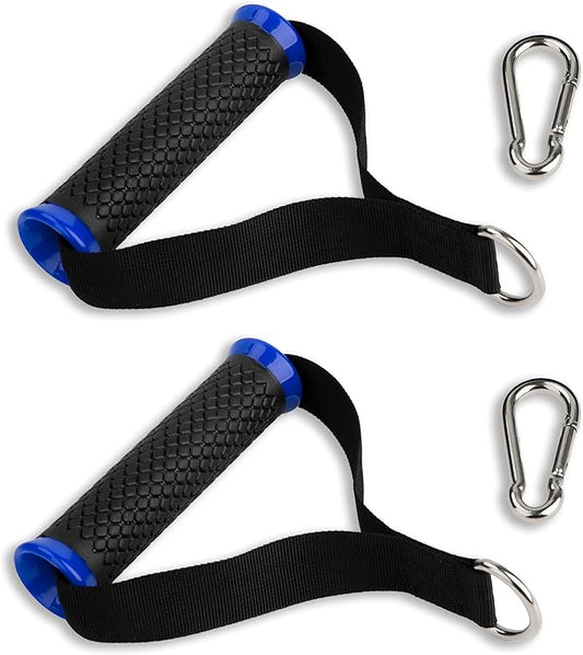 Ultra Heavy Duty Exercise Handles, Cable Handles Gym Equipment Attachment, Double D-Ring Grips, Encrypted Webbing, Blue Edge Design Non-Slip Comfort Grips