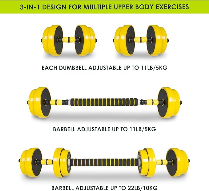 ProsourceFit Adjustable Dumbbell & Barbell Weight Set, 2-in-1 Free Weights Available 22Lbs, Home Gym Equipment