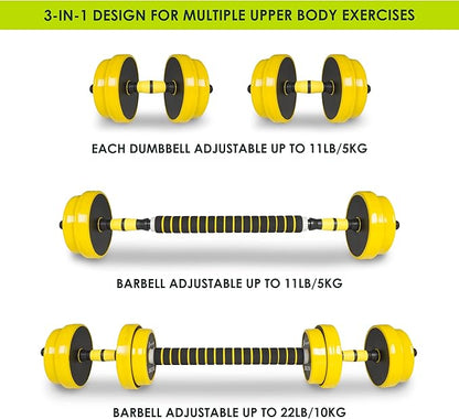 ProsourceFit Adjustable Dumbbell & Barbell Weight Set, 2-in-1 Free Weights Available 22Lbs, Home Gym Equipment