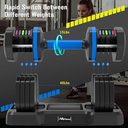 55lb x2 Adjustable Dumbbell Set - Pair of Dumbbells with Anti-Slip Handles, Weight Adjustment, Tray Included - Ideal for Full Body Workout, Home Gym, Strength Training