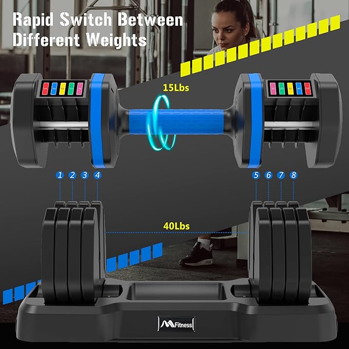 Adjustable Dumbbell Set - 55lb Single Dumbbell with Anti-Slip Handle, Quick Weight Adjustment by Turning Handle with Tray - Perfect for Full Body Workouts