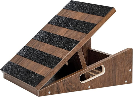 TEMI Calf Stretcher Slant Board - Professional Incline Board for Calf Stretching Heavy Duty, Adjustable Wooden Stretch Wedge Board for Foot Ankle and Calf Stretching Exercise (Large) Teak Finished