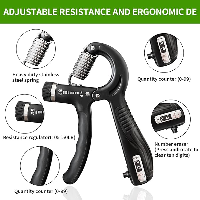 Hand Grip Strengthener, Grip Strength Trainer, 22-132 Lbs Adjustable Resistance Forearm Exerciser Workout for Rehabilitation Athletes Climbers Musicians