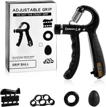 Strength Training Kit With Grip Strengthener Counting,Forearm Strengthener,Finger Exerciser,Stress Relief Ball And Forearm Exercise Ring,Hand Exercisers Grip Strength Trainer 5PCS Adjustable Resistance