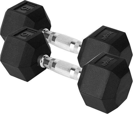 Yes4All Chrome Grip Encased Hex Dumbbells – Hand Weights With Anti-Slip 10-30 LBS Pair