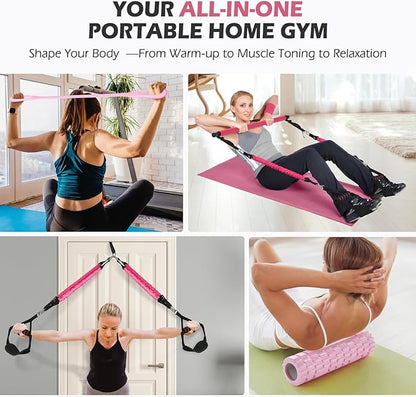 Portable Pilates Bar Kit with Resistance Bands for Women & Men, Upgraded 3 Section Multifunctional Yoga Pilates Stick for Home Gym Exercise Fitness Equipment Supports Full-Body Workouts