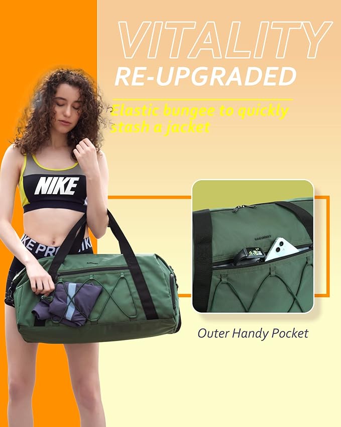 BAGSMART Gym Bag for Men Women, Sports Travel Duffel Bag With Shoe Compartment & Wet Pocket, Carry On Weekender Duffel Bag, Water Resistant Sports Gym Tote Bags Swimming Yoga Workout - Green