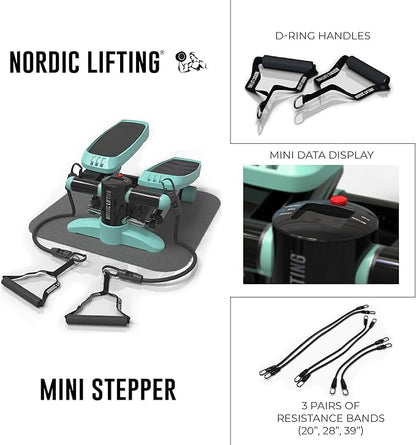 Mini Stepper & Stair Climber Machine - w/Resistance Bands Set - Built in Monitor by Nordic Lifting