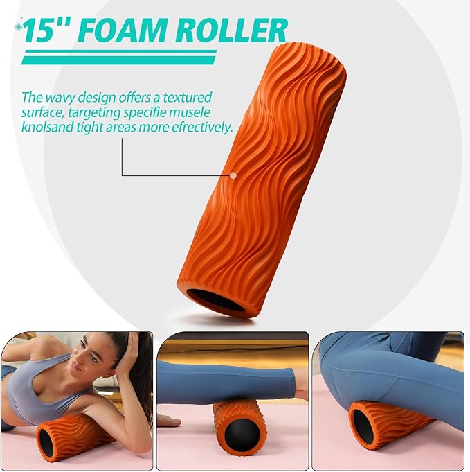 5 in 1 Foam Roller Set Muscle Massage Foam Ripple Roller for Deep Tissue Massage of The Back and Leg Muscles, Relieves Muscle Pain & Tightness, Improves Mobility (Orange)