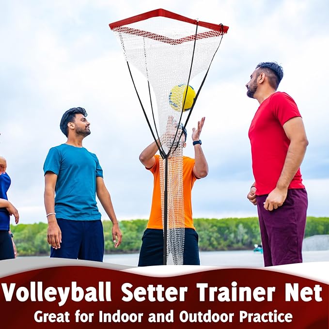 Liliful Volleyball Setter Trainer Equipment Net Volleyball Training Equipment with Sturdy Footed Base Adjustable Height Volleyball Practice Net Station for Indoor Outdoor Practice Spiking Serving