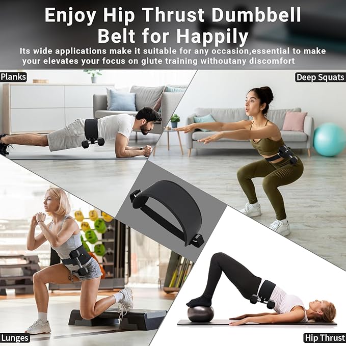 Hip Thrust Belt, Adjustable Booty Belt for Hip Thrust Use with Dumbbells, Kettlebells & Plates, for Glute Bridge Butt Workout Equipment, Fits for the Gym, Home and Workouts