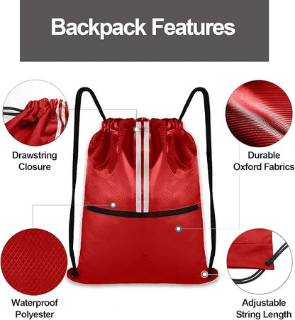 Drawstring Backpack Bag Gym Cinch Draw String Back Bag for Men Women Shopping Sports (Red)