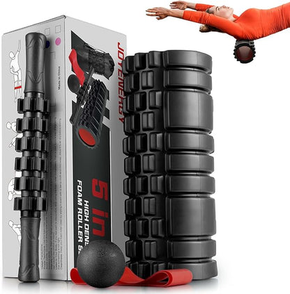 5 in 1 Foam Roller Set High Density Foam Roller Patented, Massage Stick, Massage Ball, Resistance Band for Deep Muscle Massage Pilates Yoga, Fitness for Trigger Point Release