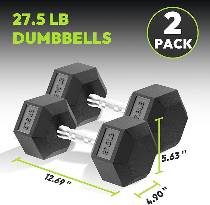 Hex Dumbbell Set, 3-100 lb Rubber Encased Exercise & Fitness Dumbbells, Weights Dumbbells Set of 2, Hand Weight for Strength Training (Single, Pair, Set)