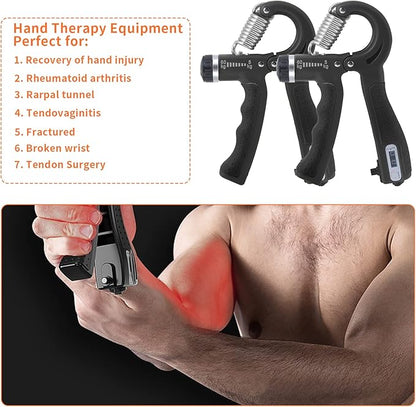 Grip Strength Trainer 2 Pack, NONJISPT Hand Grip Exerciser Strengthener Adjustable Resistance Non-Slip Forearm Workout Equipment, Hand Exerciser for Muscle Building and Injury Recovery for