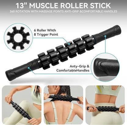 5 in1 Foam Roller Set for Deep Tissue Muscle Massage, High Density Fitness Exercise Foam Roller, Massage Roller, Massage Ball, Resistance Band, for Whole Body (Black)