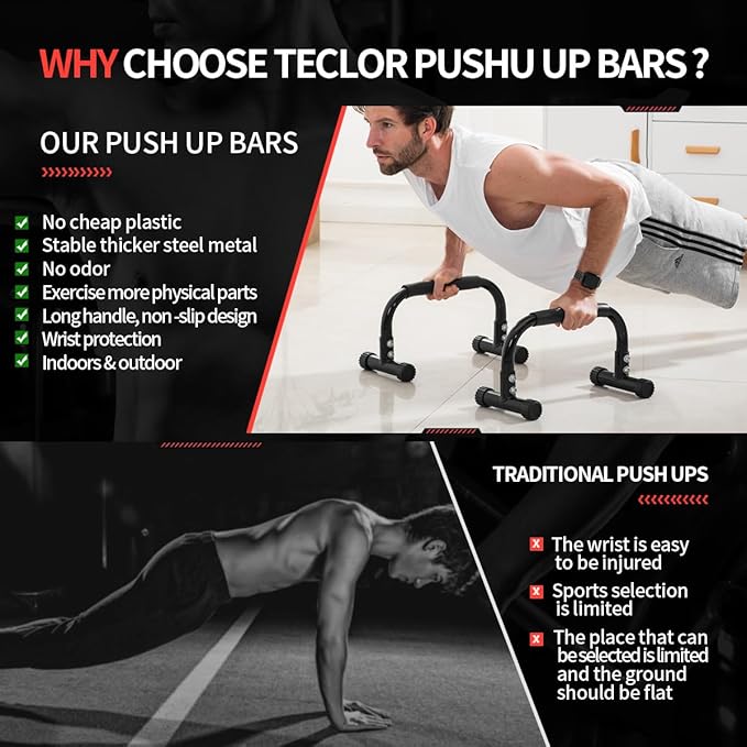 Push Up Bar, Parallettes Bars For L-sit & Dip, Heavy-Duty No Wobbling Parallel Bars Stand For Handstands, Full Planche, Calisthenics, 9.5in High Workout Stands for Home Fitness Training