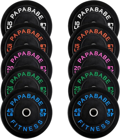 Papababe Bumper Plates, 2 Inch Olympic Weight Plates with Steel Hub Rubber Weights Plates for Weightlifting and Strength Training, Single, Pair & Set