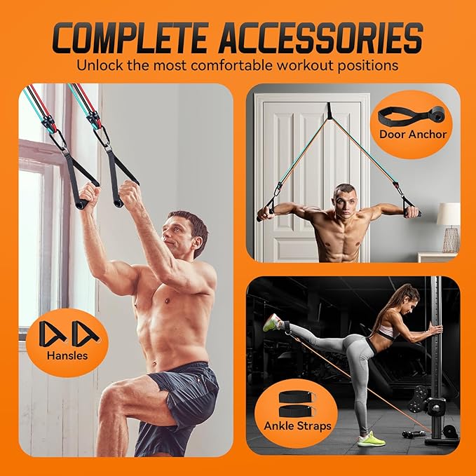 Renoj Resistance Bands with Handles, Exercise Bands Resistance Bands Set for Men and Women; Upgrade Pilates Flexbands Stretch Workout Bands with Door Anchor