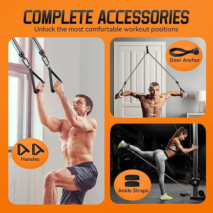 Renoj Resistance Bands with Handles, Exercise Bands Resistance Bands Set for Men and Women; Upgrade Pilates Flexbands Stretch Workout Bands with Door Anchor