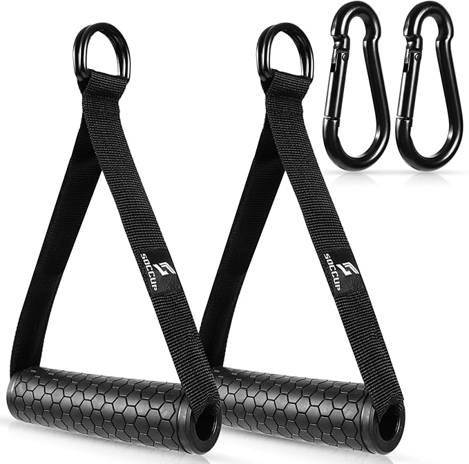 D Handle Cable Machine Attachments – Heavy Duty Exercise Handles for Cable Exercises and Resistance Bands – Comfortable Easy Grip, Non-Slip, Double D Rings, 1200lbs Max Load (Set of 2)