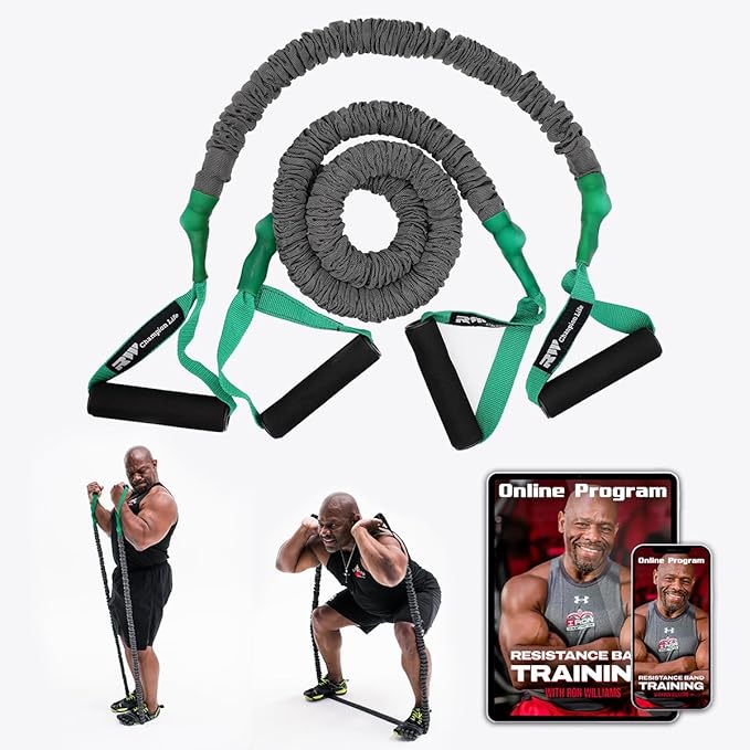 Ron Williams Resistance Bands with Handles & Protective Sleeves | Portable Full Body Workout Bands for Men & Women | Includes Exercise Training