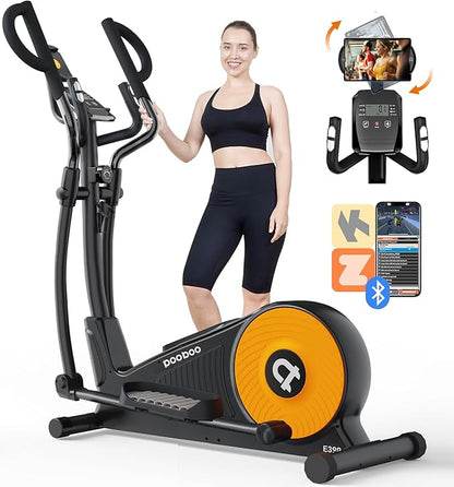 pooboo Elliptical Machine, Elliptical Exercise Machine with 16-Level Resistance&Hyper-Quiet Magnetic Driving System, Elliptical Machine for home with LCD Monitor&15.5IN Stride, 400LBS Weight Capacity